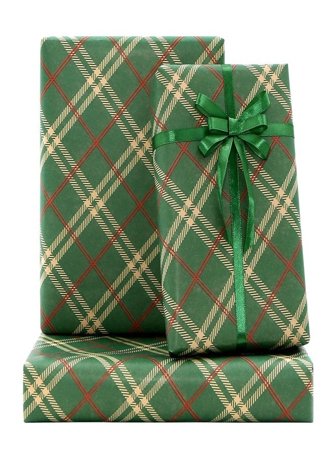 Boerni Simple Festive Stylish Classic Christmas Check Emerald Green and Red Tartan Plaid Gift Wrapping Paper - 1 Mini Roll 17 X 10 ft Per roll 14.1 sq.ft.ttl - Luxury Gift Wrap For Birthday Holiday Mens - Image 2